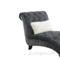 Chaise atacado escuro azul tecidos botão tufa sofá chaise com pernas de madeira maciça CX635B